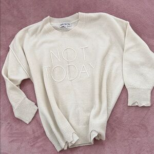 Wildfox Beige Crewneck Sweater - 'Not Today' Embroidery